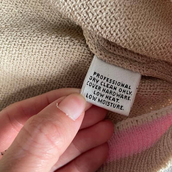 ST JOHN Santana Preppy Classic Knit Sweater Tan Pink Button Up 8 Medium - Picture 3 of 7